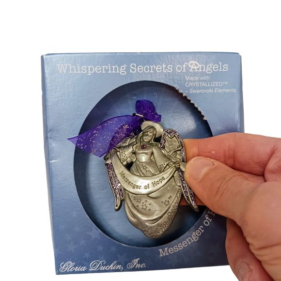 Gloria Duchin Pewter Swarovski Crystal Ornament Whispering Secrets Of Angel HOPE - Picture 6 of 9